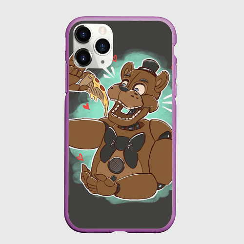 Чехол iPhone 11 Pro матовый Фредди кушает пиццу / 3D-Фиолетовый – фото 1