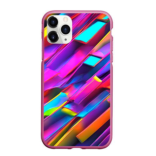 Чехол iPhone 11 Pro матовый Неоновые разноцветные пластины / 3D-Малиновый – фото 1