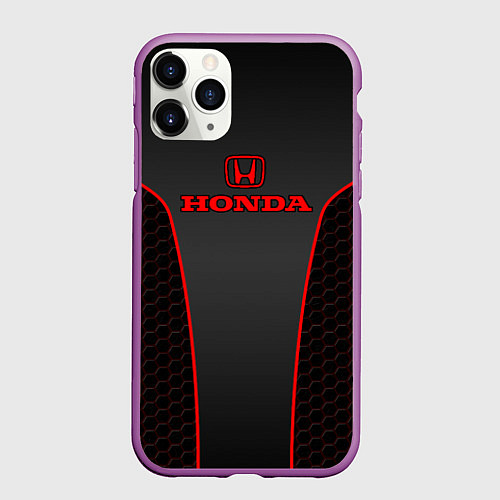 Чехол iPhone 11 Pro матовый Honda - униформа красная / 3D-Фиолетовый – фото 1