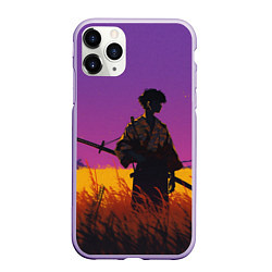 Чехол iPhone 11 Pro матовый Самурай на закате - фиолетовый