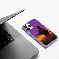 Чехол iPhone 11 Pro матовый Самурай на закате - фиолетовый, цвет: 3D-светло-сиреневый — фото 2