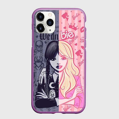 Чехол iPhone 11 Pro матовый Барби и Уэнсдей - мои две личности: в стиле тату / 3D-Фиолетовый – фото 1