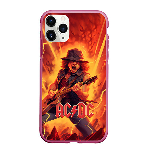 Чехол iPhone 11 Pro матовый ACDC rock music fire / 3D-Малиновый – фото 1