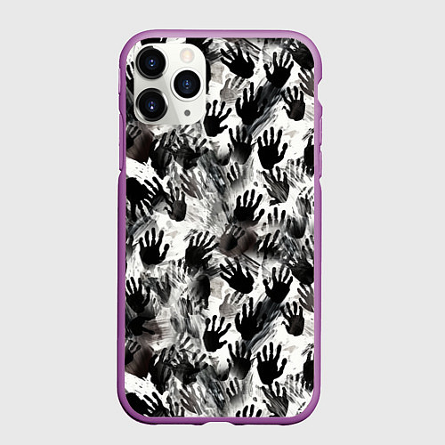 Чехол iPhone 11 Pro матовый Черно-белые руки с ладонями / 3D-Фиолетовый – фото 1