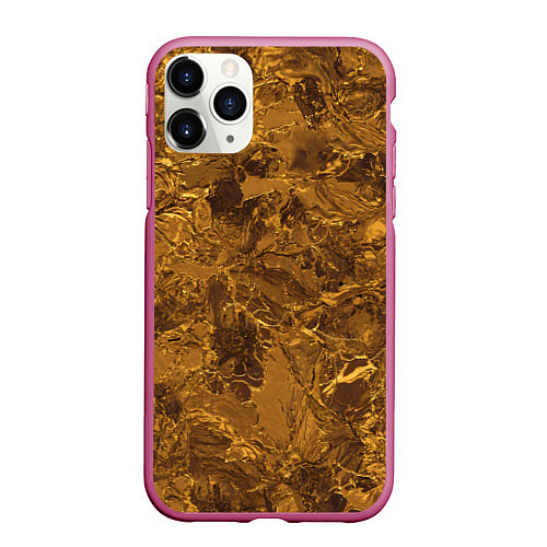 Чехол iPhone 11 Pro матовый Текстура золота / 3D-Малиновый – фото 1