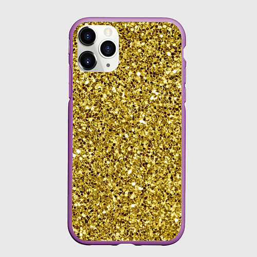 Чехол iPhone 11 Pro матовый Золотая крошка / 3D-Фиолетовый – фото 1