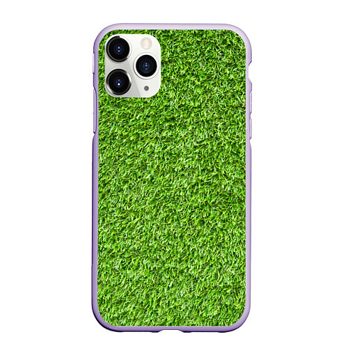 Чехол iPhone 11 Pro матовый Зелёный газон / 3D-Светло-сиреневый – фото 1