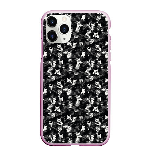 Чехол iPhone 11 Pro матовый Камуфляж с котиками / 3D-Розовый – фото 1