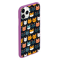 Чехол iPhone 11 Pro матовый Мордочки мультяшных котов узор, цвет: 3D-фиолетовый — фото 2