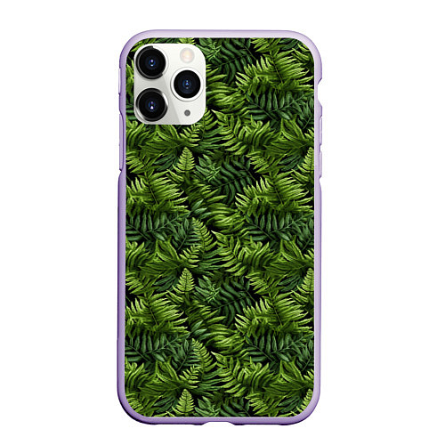 Чехол iPhone 11 Pro матовый Листья папоротника паттерн / 3D-Светло-сиреневый – фото 1