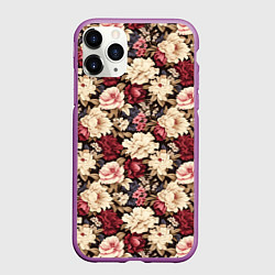 Чехол iPhone 11 Pro матовый Винтажные цветы паттерн, цвет: 3D-фиолетовый