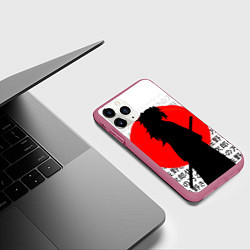 Чехол iPhone 11 Pro матовый Ёриичи - клинок рассекающий демонов - силуэт, цвет: 3D-малиновый — фото 2