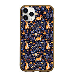 Чехол iPhone 11 Pro матовый Оранжевые зайчики в траве на синем фоне