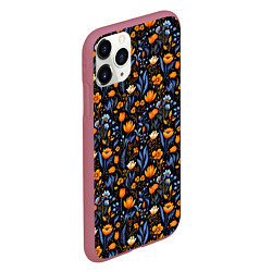 Чехол iPhone 11 Pro матовый Цветы на темном фоне узор, цвет: 3D-малиновый — фото 2