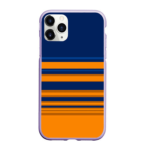 Чехол iPhone 11 Pro матовый Желто-синий полосатый узор / 3D-Светло-сиреневый – фото 1