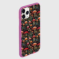 Чехол iPhone 11 Pro матовый Сказочные грибы мухоморы паттерн, цвет: 3D-фиолетовый — фото 2