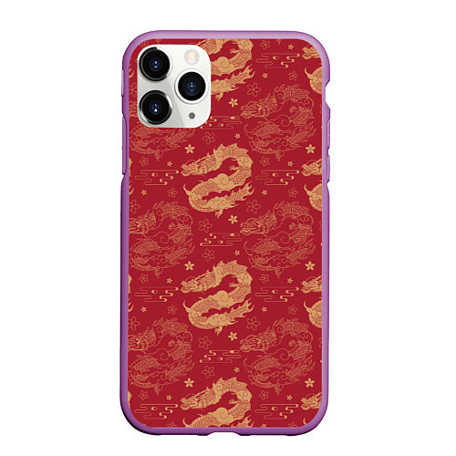 Чехол iPhone 11 Pro матовый The chinese dragon pattern / 3D-Фиолетовый – фото 1