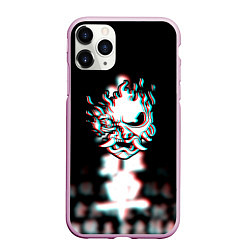 Чехол iPhone 11 Pro матовый Samurai glitch cyberpunk city, цвет: 3D-розовый