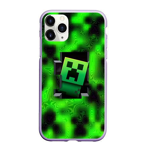 Чехол iPhone 11 Pro матовый Токсичный крипер майнкрафт / 3D-Светло-сиреневый – фото 1