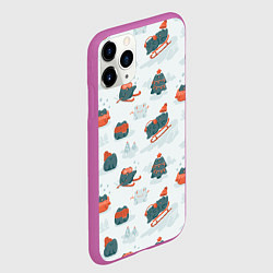 Чехол iPhone 11 Pro матовый Зимние веселые лягушки, цвет: 3D-фиолетовый — фото 2