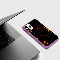 Чехол iPhone 11 Pro матовый Разлетающиеся искры пламени, цвет: 3D-фиолетовый — фото 2