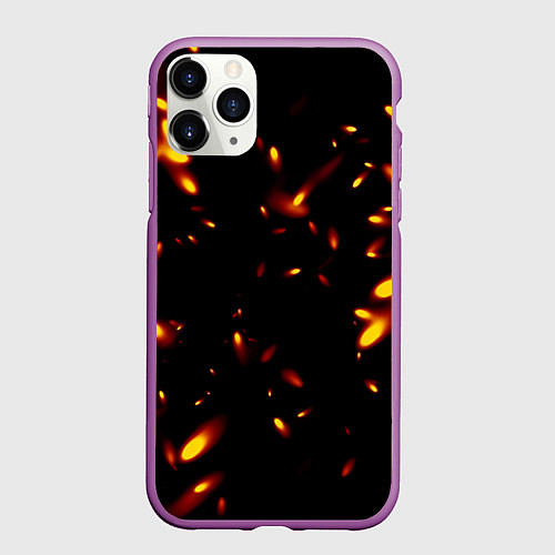 Чехол iPhone 11 Pro матовый Разлетающиеся искры пламени / 3D-Фиолетовый – фото 1