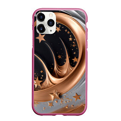 Чехол iPhone 11 Pro матовый Звезды и месяц на черном, цвет: 3D-малиновый