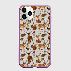 Чехол iPhone 11 Pro матовый Лесные животные, цвет: 3D-фиолетовый