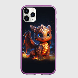 Чехол iPhone 11 Pro матовый Котик дракоша, цвет: 3D-фиолетовый