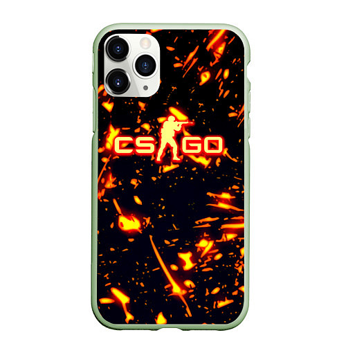 Чехол iPhone 11 Pro матовый Cs go огненные стиль / 3D-Салатовый – фото 1