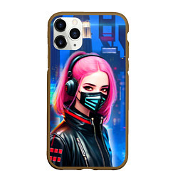 Чехол iPhone 11 Pro матовый Девушка с розовыми волосами - киберпанк