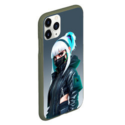 Чехол iPhone 11 Pro матовый Крутая чувиха в маске - киберпанк, цвет: 3D-темно-зеленый — фото 2