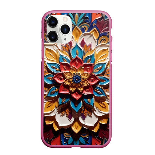 Чехол iPhone 11 Pro матовый Цветок масляные краски / 3D-Малиновый – фото 1