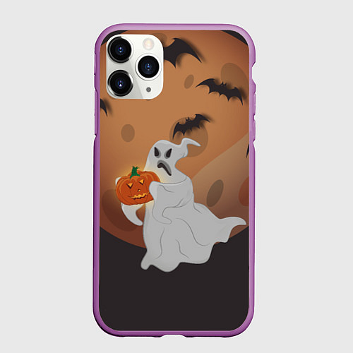 Чехол iPhone 11 Pro матовый Приведение со злой тыквой / 3D-Фиолетовый – фото 1