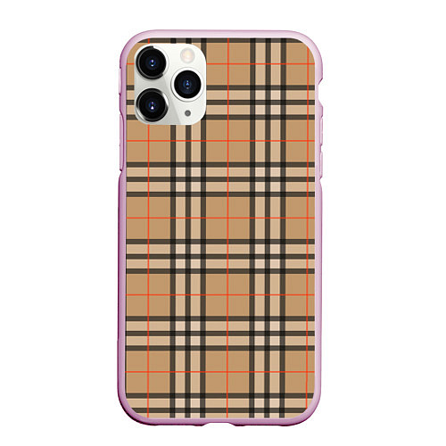 Чехол iPhone 11 Pro матовый Клетка коричневая / 3D-Розовый – фото 1