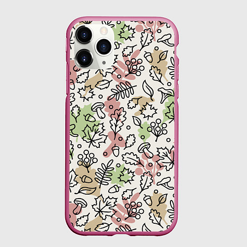 Чехол iPhone 11 Pro матовый Осень - бежевый / 3D-Малиновый – фото 1