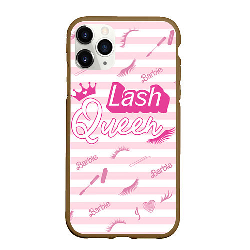 Чехол iPhone 11 Pro матовый Lash queen - pink Barbie pattern / 3D-Коричневый – фото 1