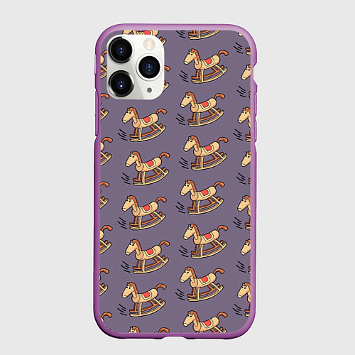 Чехол iPhone 11 Pro матовый Деревянные лошадки качалки / 3D-Фиолетовый – фото 1