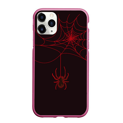 Чехол iPhone 11 Pro матовый Красная паутина / 3D-Малиновый – фото 1