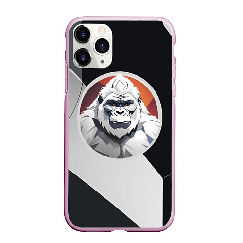 Чехол iPhone 11 Pro матовый Белая горилла / 3D-Розовый – фото 1