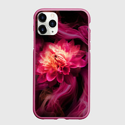 Чехол iPhone 11 Pro матовый Розовый цветок в огне - нейросеть, цвет: 3D-малиновый