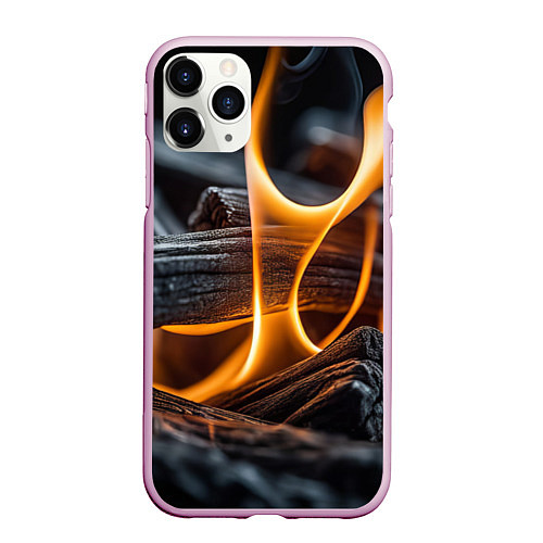 Чехол iPhone 11 Pro матовый Дрова в костре - нейросеть / 3D-Розовый – фото 1