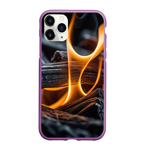 Чехол iPhone 11 Pro матовый Дрова в костре - нейросеть / 3D-Фиолетовый – фото 1