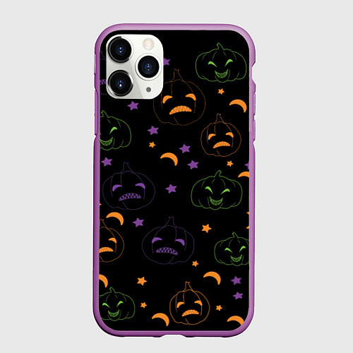 Чехол iPhone 11 Pro матовый Тыквы яркие / 3D-Фиолетовый – фото 1