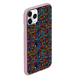 Чехол iPhone 11 Pro матовый Абстрактные разноцветные линии на черном фоне, цвет: 3D-розовый — фото 2