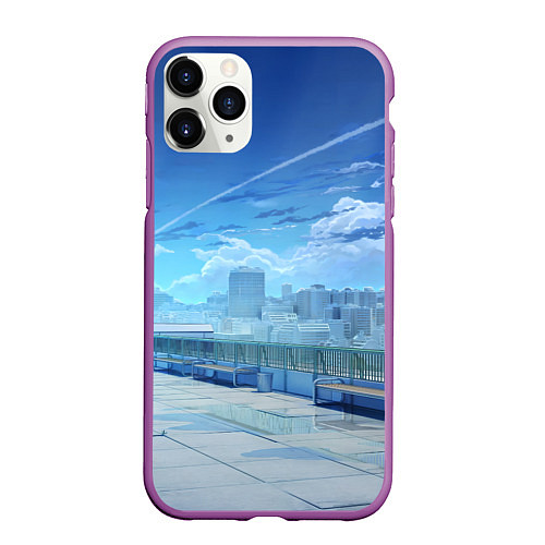 Чехол iPhone 11 Pro матовый Love Money Rock-n-Roll крыша школы / 3D-Фиолетовый – фото 1