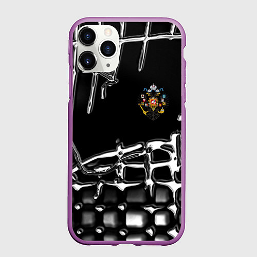 Чехол iPhone 11 Pro матовый Россия герб РФ / 3D-Фиолетовый – фото 1