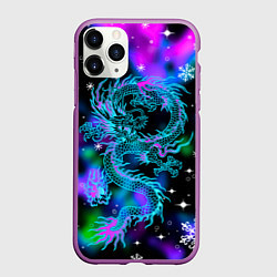 Чехол iPhone 11 Pro матовый Неоновый дракон в снежинках, цвет: 3D-фиолетовый