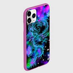 Чехол iPhone 11 Pro матовый Неоновый дракон в снежинках, цвет: 3D-фиолетовый — фото 2