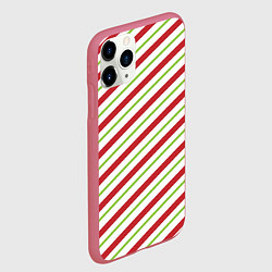 Чехол iPhone 11 Pro матовый Рождественский паттерн красно зеленые полосы, цвет: 3D-малиновый — фото 2